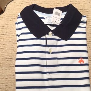 Brooks Brothers Blue and White Polo Shirt with Stripes and Solid Collar